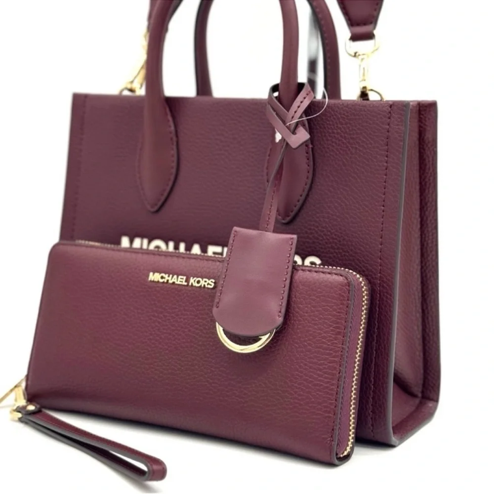 Michael Kors Small Mirella Tote Bag & Continental Wallet Wristlet Ox Blood - Picture 3 of 11